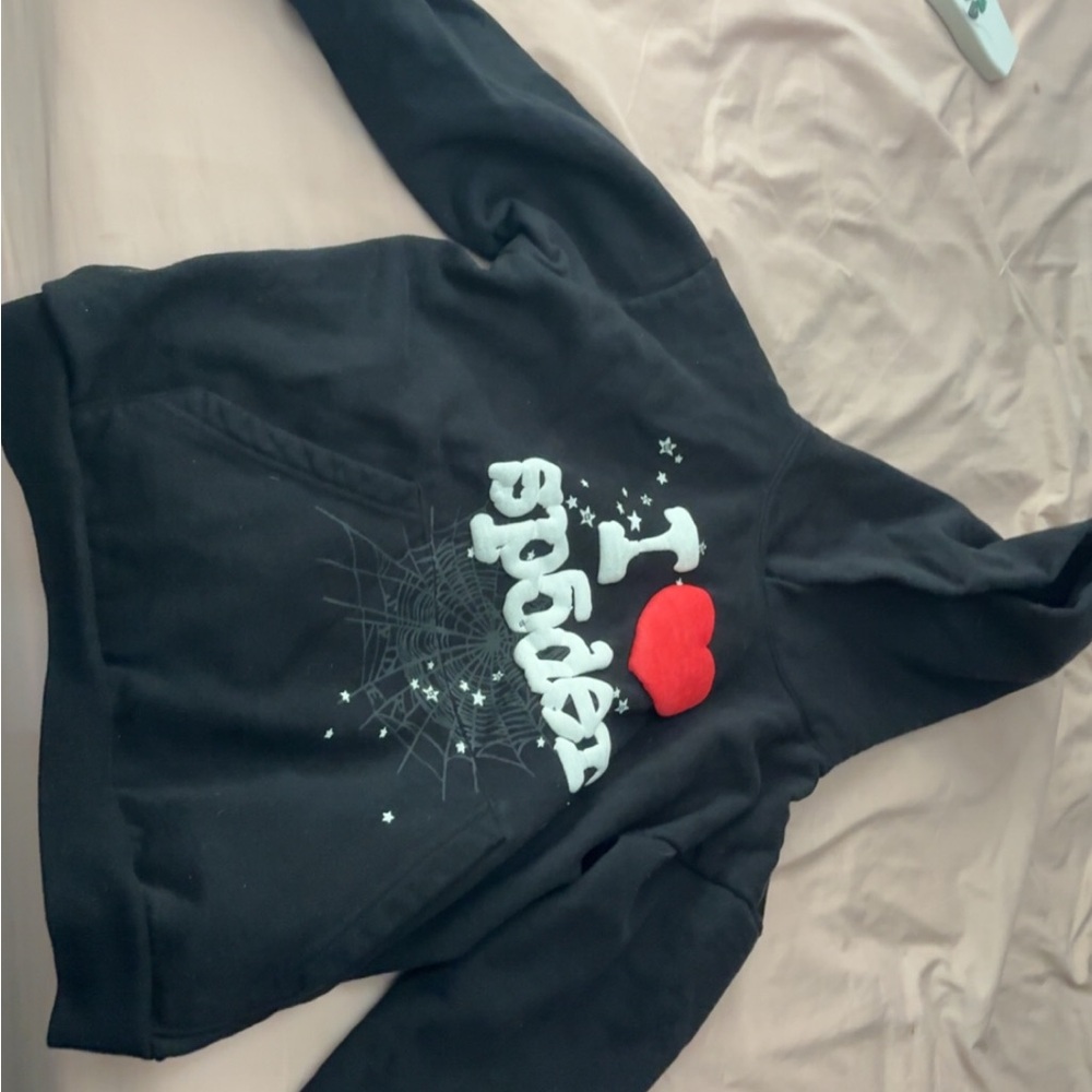Black Hoodie with Red Heart Design